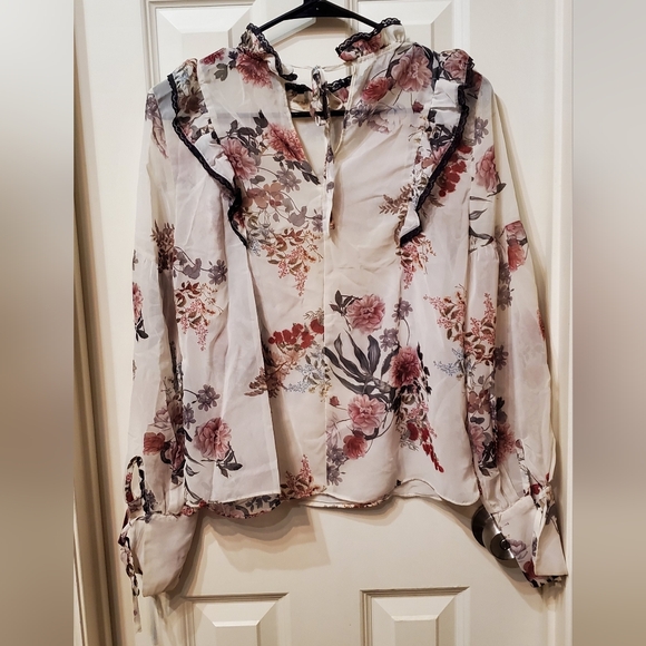Zara Victorian Floral Mock Neck Blouse Size Small - Picture 6 of 8